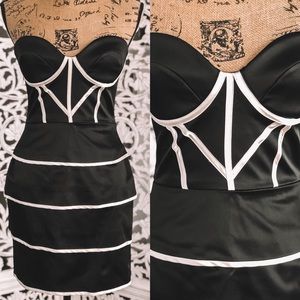 Bebe tube mini black cocktail evening prom dress S